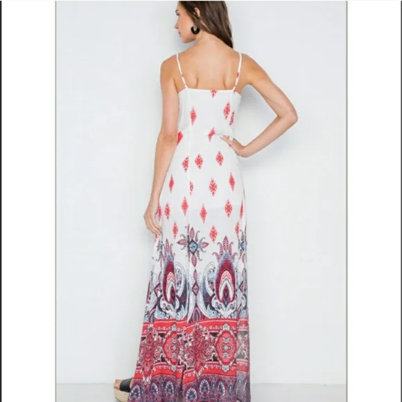 Berry Red Paisley Print Cami M-Slit Maxi Dress NWT - Picture 2 of 6